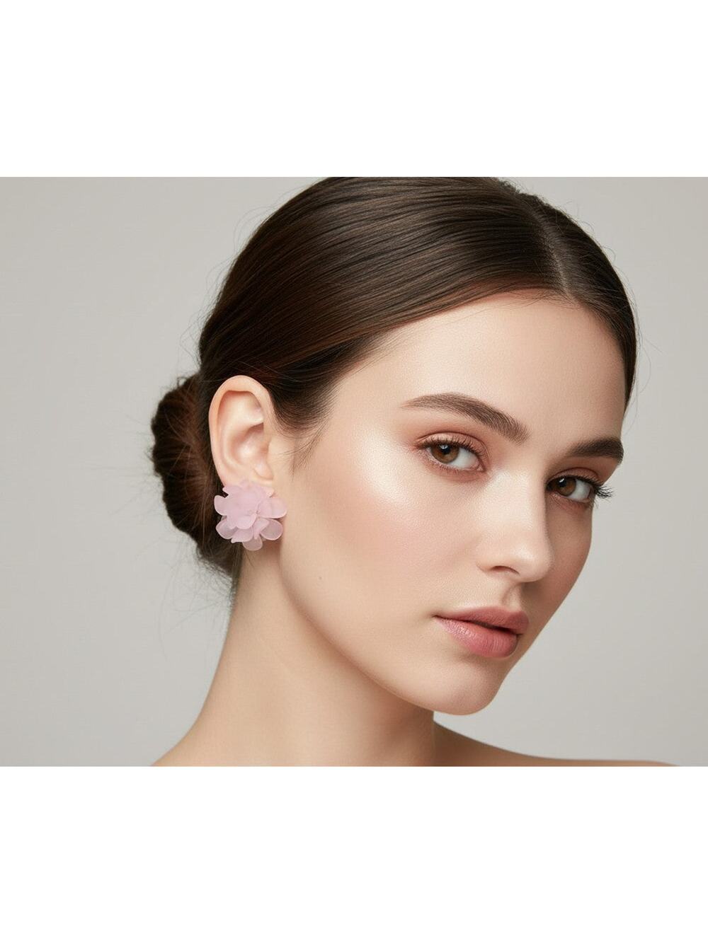 Classy clip on 1 1/4" gold and pink petal flower button style earrings